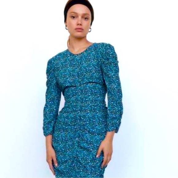 Zara || Ruched Floral Mini Dress Size Medium - Picture 1 of 5